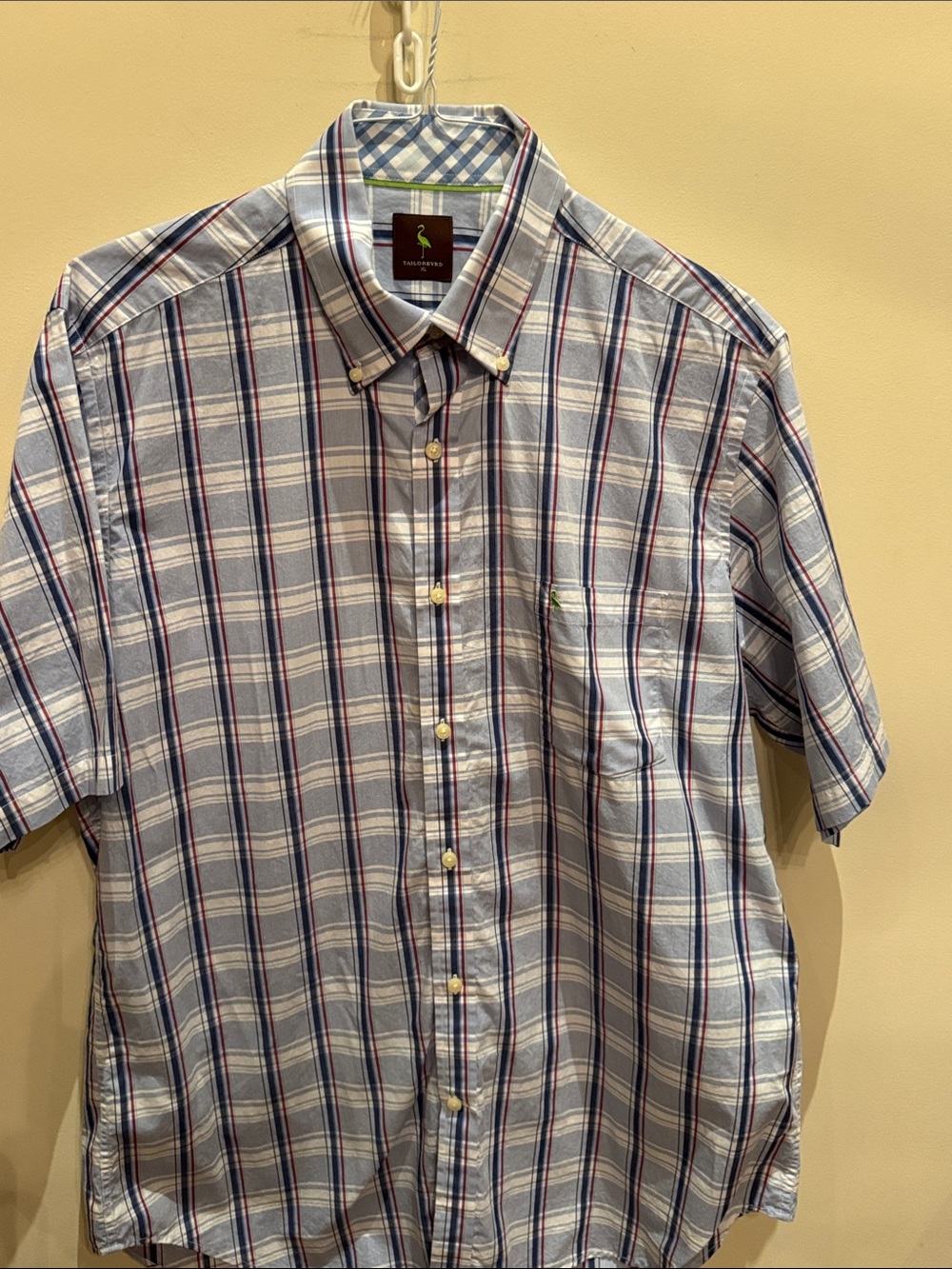 Tailorbyrd Short-Sleeve Plaid Button-Down Shirt - Blue, White, Red